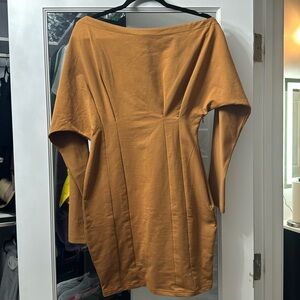 Rust colored wide neck dress with side zipper